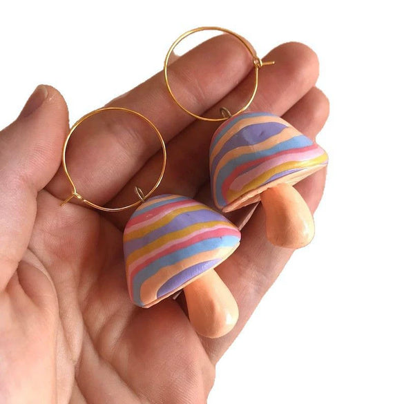 Wholesale Cute Retro Threedimensional Oildropping Mushroom Copper Earrings For Women