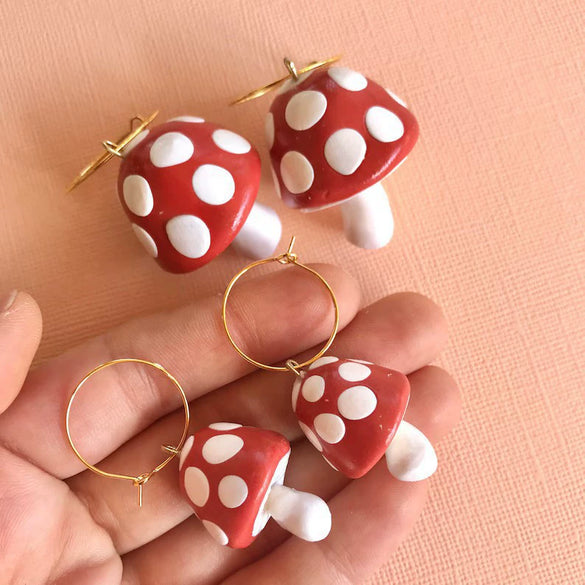 Wholesale Cute Retro Threedimensional Oildropping Mushroom Copper Earrings For Women