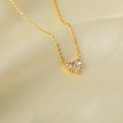 Wholesale Cute Simple Style Heart Shape Copper Plating Inlay 14K Gold Plated Zircon Pendant Necklace