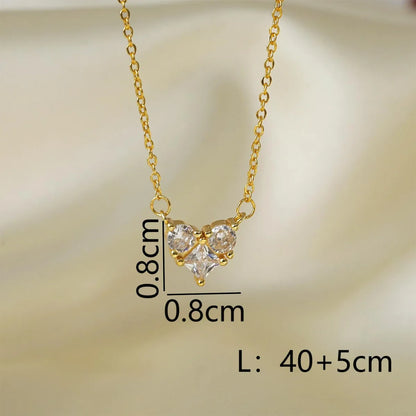 Wholesale Cute Simple Style Heart Shape Copper Plating Inlay 14K Gold Plated Zircon Pendant Necklace