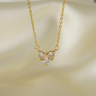 Wholesale Cute Simple Style Heart Shape Copper Plating Inlay 14K Gold Plated Zircon Pendant Necklace