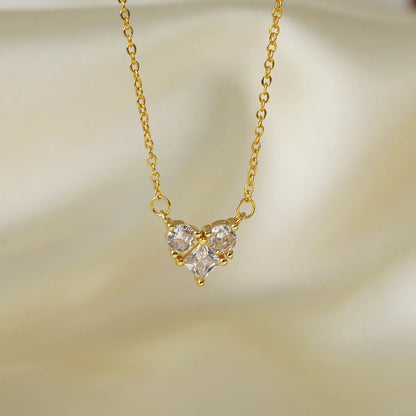 Wholesale Cute Simple Style Heart Shape Copper Plating Inlay 14K Gold Plated Zircon Pendant Necklace