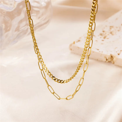 Wholesale Cute Solid Color Stainless Steel Beaded Plating 18k Gold Plated Double Layer Necklaces