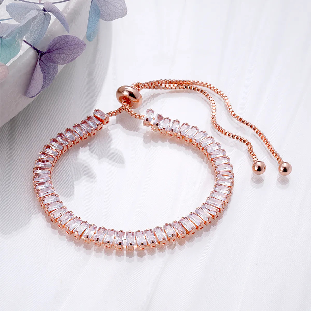 Wholesale Cute Sweet Color Block Copper Plating Inlay 18K Gold Plated Rose Gold Plated White Gold Plated Zircon Tennis Bracelet