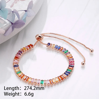 Wholesale Cute Sweet Color Block Copper Plating Inlay 18K Gold Plated Rose Gold Plated White Gold Plated Zircon Tennis Bracelet