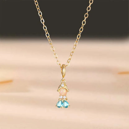 Wholesale Cute Sweet Human Mermaid Copper Inlay Zircon Pendant Necklace