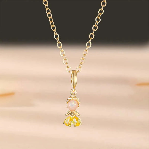 Wholesale Cute Sweet Human Mermaid Copper Inlay Zircon Pendant Necklace