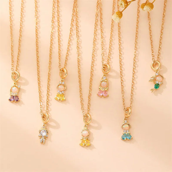 Wholesale Cute Sweet Human Mermaid Copper Inlay Zircon Pendant Necklace