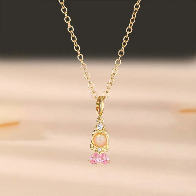 Wholesale Cute Sweet Human Mermaid Copper Inlay Zircon Pendant Necklace