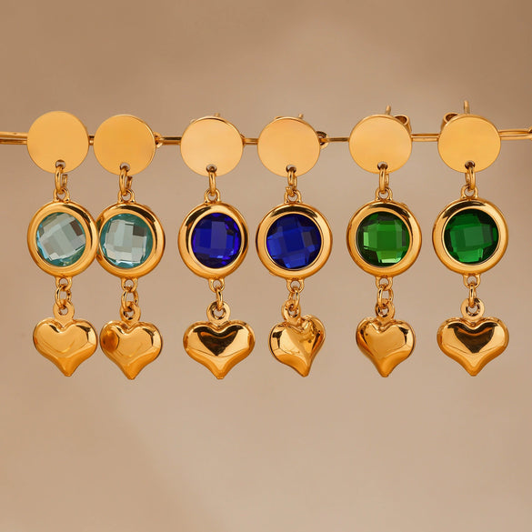Wholesale Czech Glass Heart Tassel Earrings In Stainless Steel With 18K Real Gold Electroplating For Women