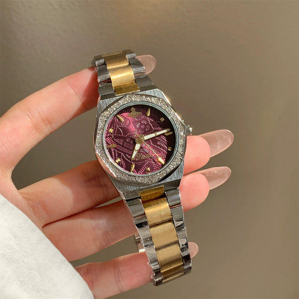 Wholesale 3D Relief Dragon Fruit Gold Steel Band Quartz Watch For Women With Alloy Case And Stainless Steel Buckle