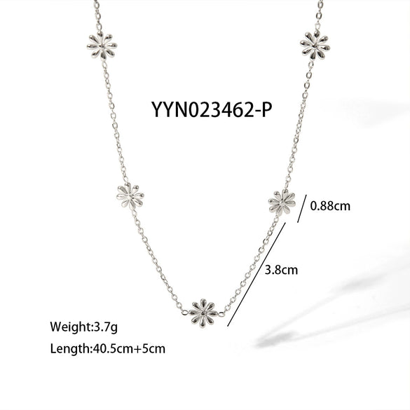 Wholesale Daisy Patterned Stainless Steel Necklace And Bracelet Jewelry Suit With Electroplating For Women
