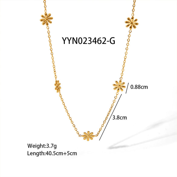 Wholesale Daisy Patterned Stainless Steel Necklace And Bracelet Jewelry Suit With Electroplating For Women
