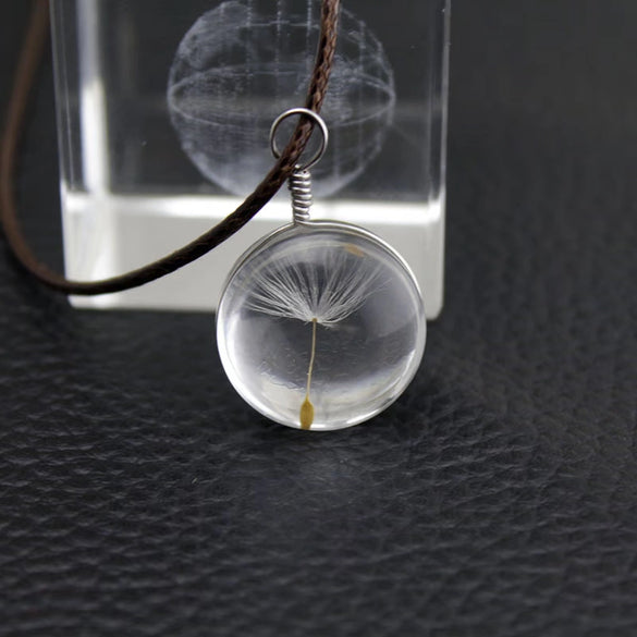 Wholesale Dandelion Dried Flower Necklace Pendant Creative Fashion Small And Fresh Glass Glazed Pu Wax Rope Geometric Style