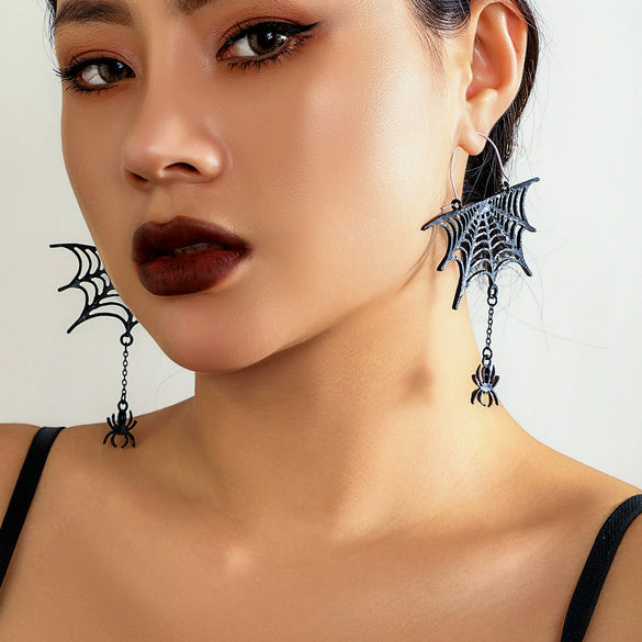 Wholesale Dark Wind Cobweb Hollow Tassel Stud Earrings For Women Metal Animal Pattern Electroplating Gothic Punk Style Halloween Spider Design