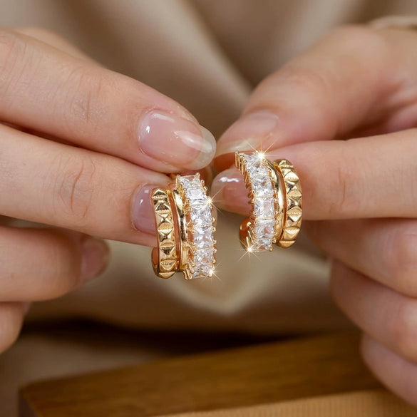 Wholesale Dazzling Zircon Electroplated Copper Geometric Minimalist Women's Earrings