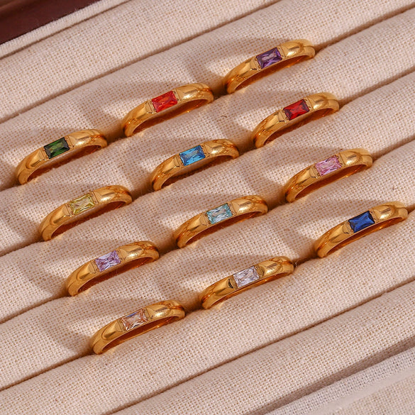 Wholesale December Birthstone Zircon Ring Titanium Steel Geometric Minimalist Style Women's 18K Gold Plated