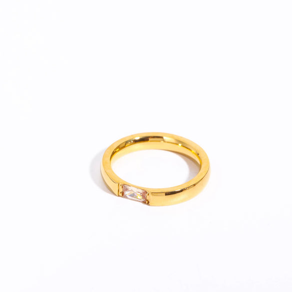 Wholesale December Birthstone Zircon Ring Titanium Steel Geometric Minimalist Style Women's 18K Gold Plated