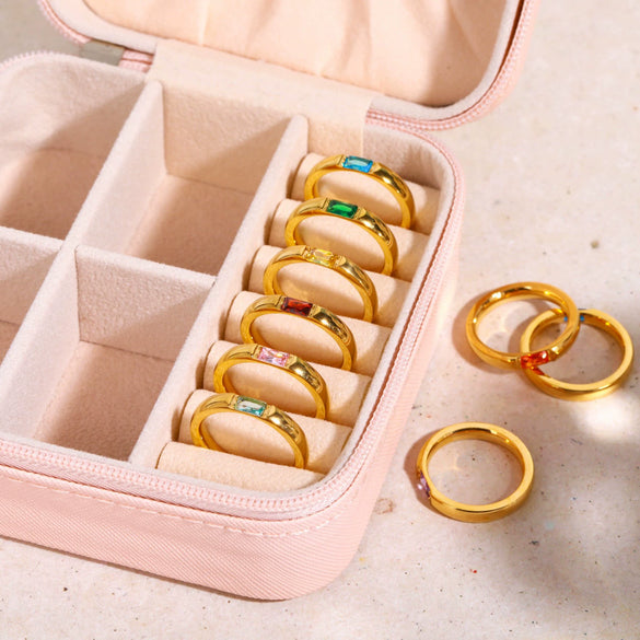 Wholesale December Birthstone Zircon Ring Titanium Steel Geometric Minimalist Style Women's 18K Gold Plated