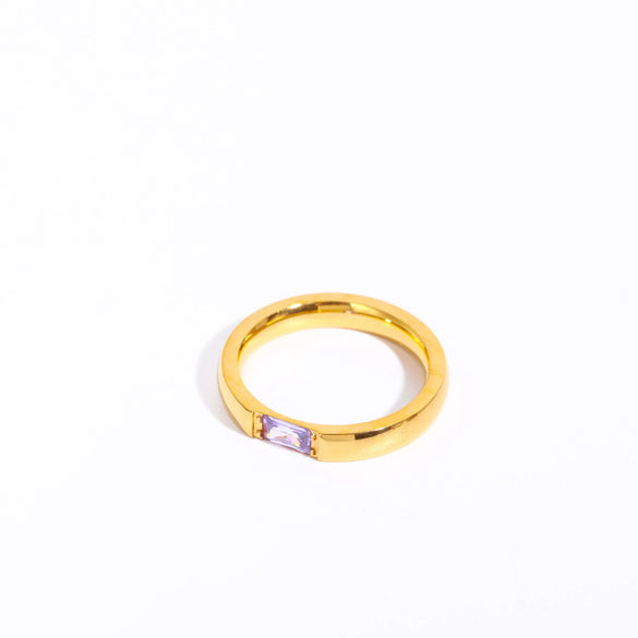 Wholesale December Birthstone Zircon Ring Titanium Steel Geometric Minimalist Style Women's 18K Gold Plated