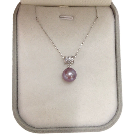 Wholesale Demon Purple Edison Natural Freshwater Pearl Pendant Necklace In S925 Sterling Silver With True Circle Pearl Shape