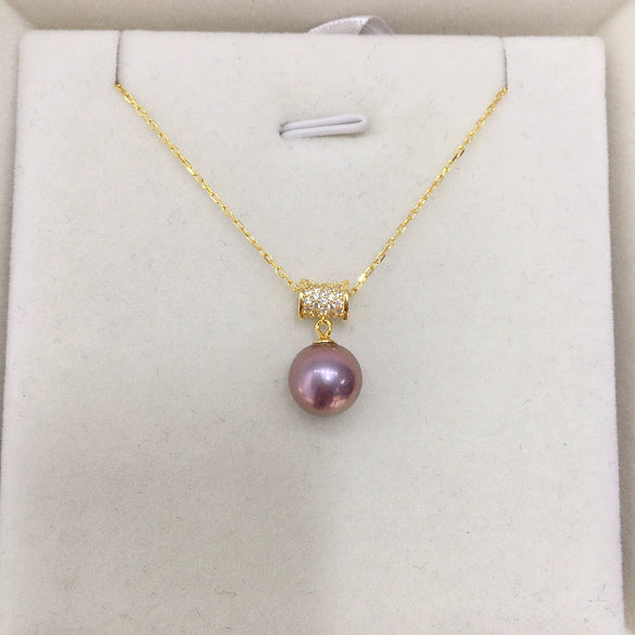 Wholesale Demon Purple Edison Natural Freshwater Pearl Pendant Necklace In S925 Sterling Silver With True Circle Pearl Shape