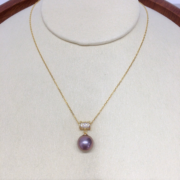 Wholesale Demon Purple Edison Natural Freshwater Pearl Pendant Necklace In S925 Sterling Silver With True Circle Pearl Shape