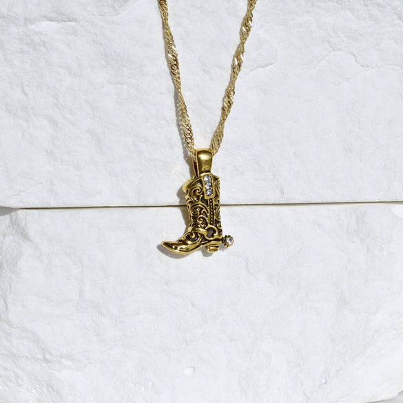 Wholesale Denim Boots Pendant Necklace Copper Gold Plated Geometric British Retro Style