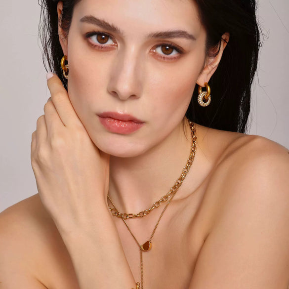 Wholesale Detachable Combination Earrings With Pendant Ferris Wheel Diamond Ring Geometric Stainless Steel Zircon Electroplating Unisex