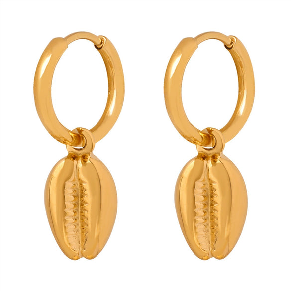 Wholesale Detachable Geometric Pendant Goldplated Titanium Steel Earrings For Women With Shell Conch Texture Design