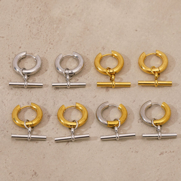 Wholesale Detachable Hoop Earrings Geometric Tshaped Stainless Steel 18K Gold Furnace Vacuum Plated Women's Ins Style