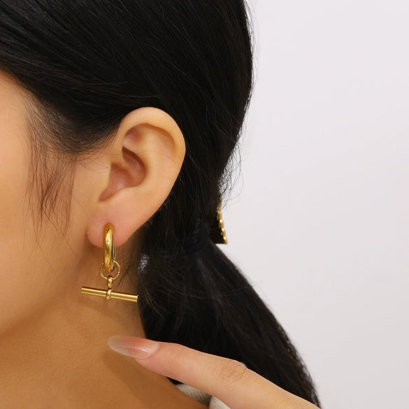 Wholesale Detachable Hoop Earrings Geometric Tshaped Stainless Steel 18K Gold Furnace Vacuum Plated Women's Ins Style