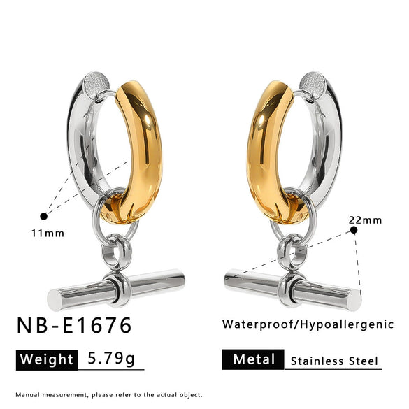 Wholesale Detachable Hoop Earrings Geometric Tshaped Stainless Steel 18K Gold Furnace Vacuum Plated Women's Ins Style