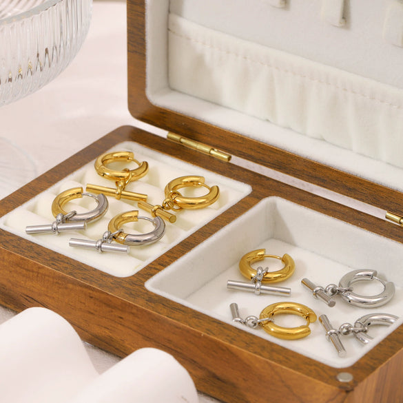 Wholesale Detachable Hoop Earrings Geometric Tshaped Stainless Steel 18K Gold Furnace Vacuum Plated Women's Ins Style