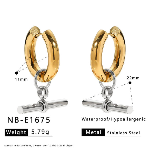 Wholesale Detachable Hoop Earrings Geometric Tshaped Stainless Steel 18K Gold Furnace Vacuum Plated Women's Ins Style