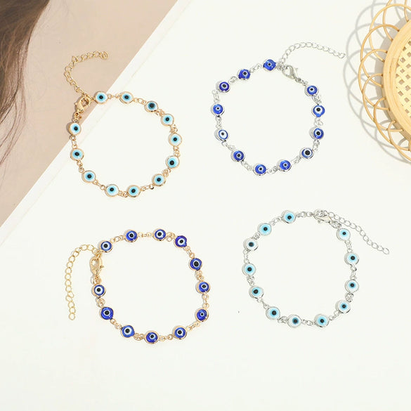 Wholesale Devil's Eye Blue Eye Accessories Necklace Bracelet Combination Alloy Rhinestone Electroplated