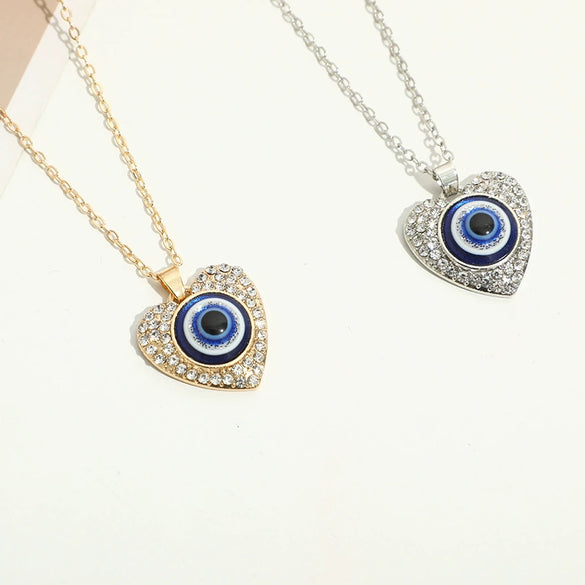 Wholesale Devil's Eye Blue Eye Accessories Necklace Bracelet Combination Alloy Rhinestone Electroplated