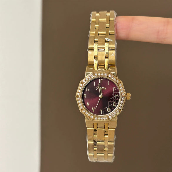 Wholesale Diamond Encrusted Alloy Round Dial Quartz Watch For Women With Screw Down Crown And Butterfly Double Snap Buckle
