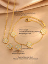 Wholesale Diamond Encrusted Four Leaf Clover Stainless Steel Necklace Bracelet Earring Set With Electroplating For Women