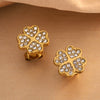 Wholesale Diamond Encrusted Four Leaf Clover Stainless Steel Necklace Bracelet Earring Set With Electroplating For Women
