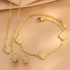 Wholesale Diamond Encrusted Four Leaf Clover Stainless Steel Necklace Bracelet Earring Set With Electroplating For Women