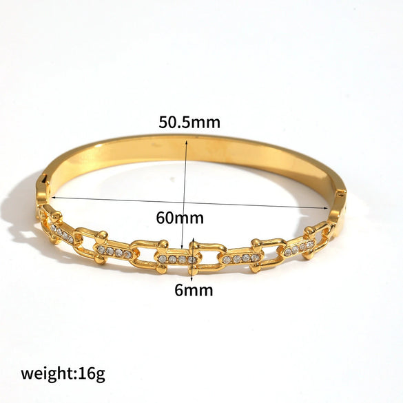 Wholesale Diamond Encrusted Geometric Light Luxury Style 18K Gold Plated Stainless Steel Bracelet