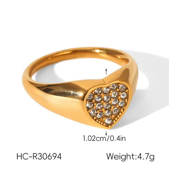 Wholesale Diamond Encrusted Stainless Steel Geometric Heart And Round Shape Ring For Women
