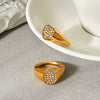 Wholesale Diamond Encrusted Stainless Steel Geometric Heart And Round Shape Ring For Women