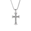 Wholesale Diamond Geometric Cross Pendant Necklace Made Of Titanium Steel And Pearl Chain For Unisex