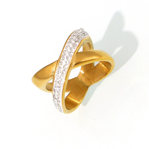 Wholesale Diamond Ring 316L Stainless Steel 18K Gold Plated Geometric Irregular Xshaped Simple Design