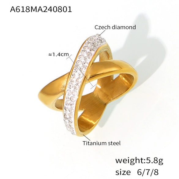 Wholesale Diamond Ring 316L Stainless Steel 18K Gold Plated Geometric Irregular Xshaped Simple Design