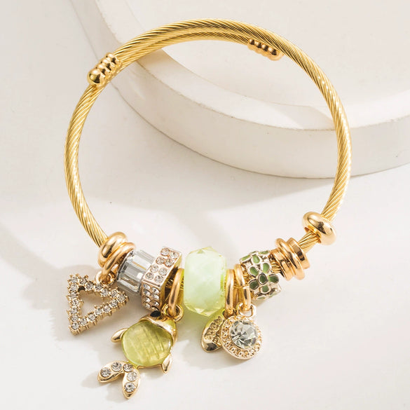 Wholesale Diamonddesigned Alloy Goldfish Pendant Adjustable Bracelet For Women