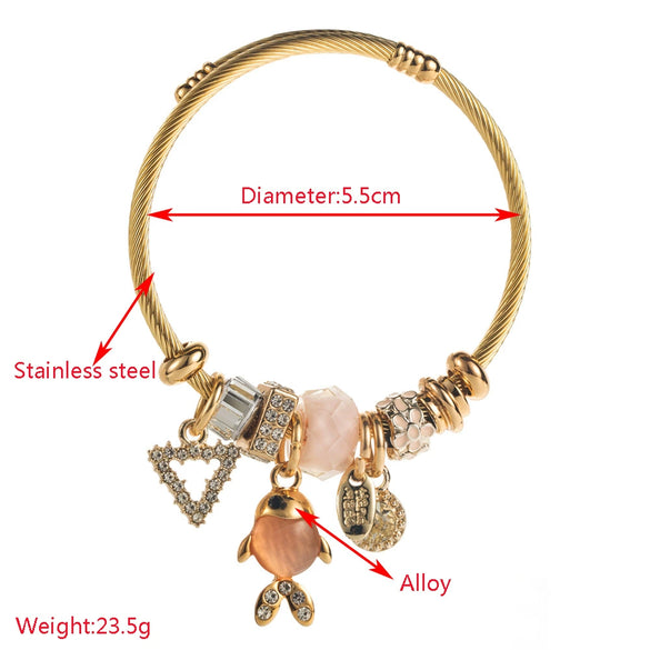 Wholesale Diamonddesigned Alloy Goldfish Pendant Adjustable Bracelet For Women