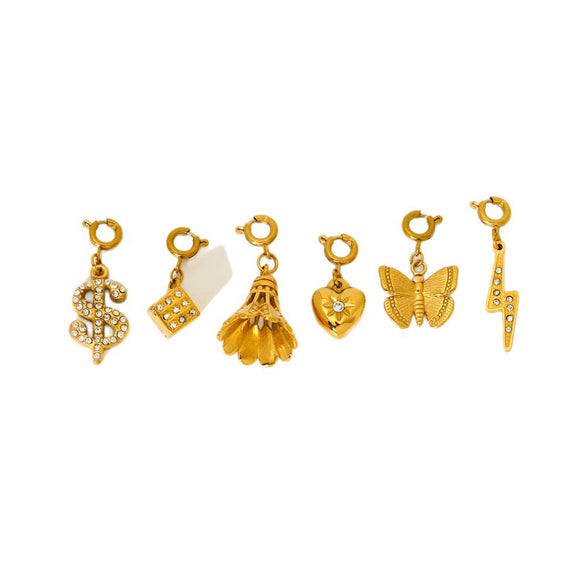 Wholesale Diamondencrusted Badminton Lightning Pattern Stainless Steel Spring Clasp Pendant With 18K Gold Plating And Inlay Diy Jewelry Accessories